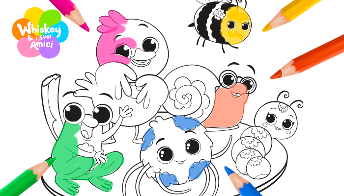 Disegno da colorare "A scuola con Whiskey e i suoi amici"