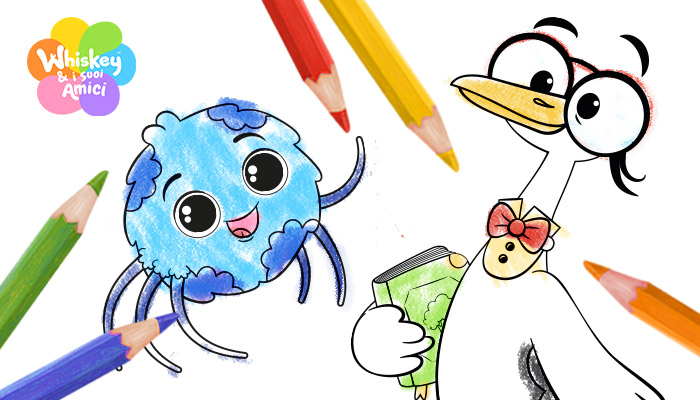 Disegno da colorare di Whiskey il ragnetto e il maestro Amedeo